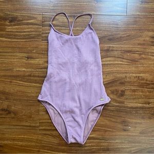 Roxy Blush Pink Textured Stretch Racerback Low Back One Piece Swimsuit Size S